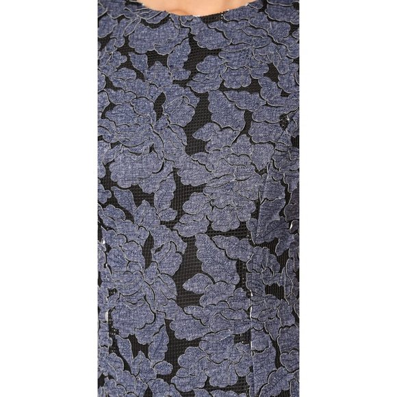 ALICE + OLIVIA Fonda Black & Blue Textured Floral-Lace Drop-Waist Dress sz 0 - Picture 5 of 12